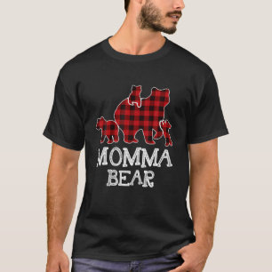 Camiseta Mamãe Urso 3 Cubs, Xadrez de Urso de Natal Paja