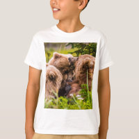 Mamãe urso cuidando de seus dois filhotes, Lago Cl