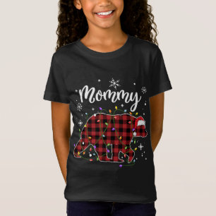 Camiseta Mamãe Urso Vermelho Xadrez Mama Luzes de Natal Buf