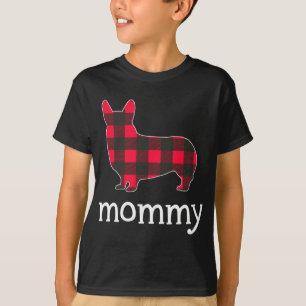 Camiseta Mamãe Vermelha Xadrez Corgi Família de Natal Combi
