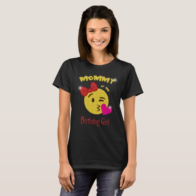 Camiseta Mamães da festa de aniversário de Emoji da menina (Frente Completa)