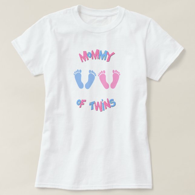Camiseta Mamães de Pegadas de Bebês Gêmeos (Frente do Design)