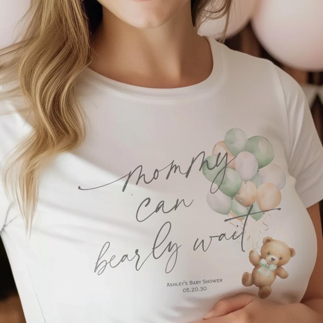 Camiseta Mamães Verdes Sage Podem Esperar, Neutros ao Gêner (Sage Green, Mommy can bearly wait, Gender Neutral baby shower mom-to-be t-shirt)