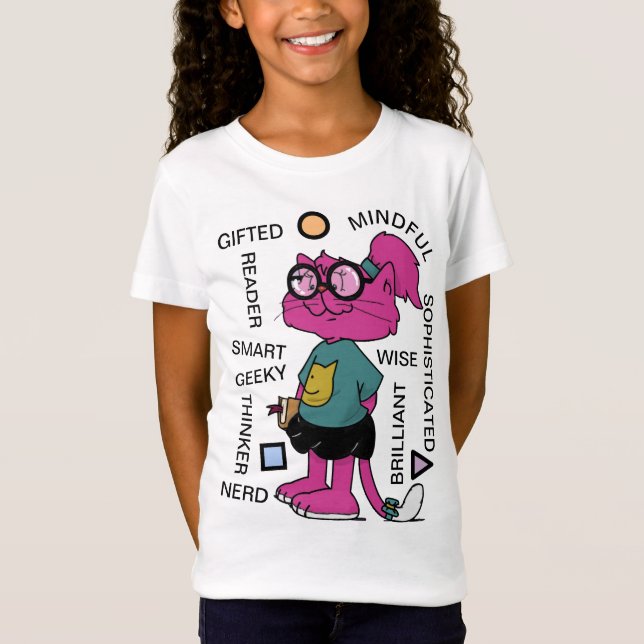 Camiseta MAMAMACANZ | Bookworm | Gato Rosa (Frente)