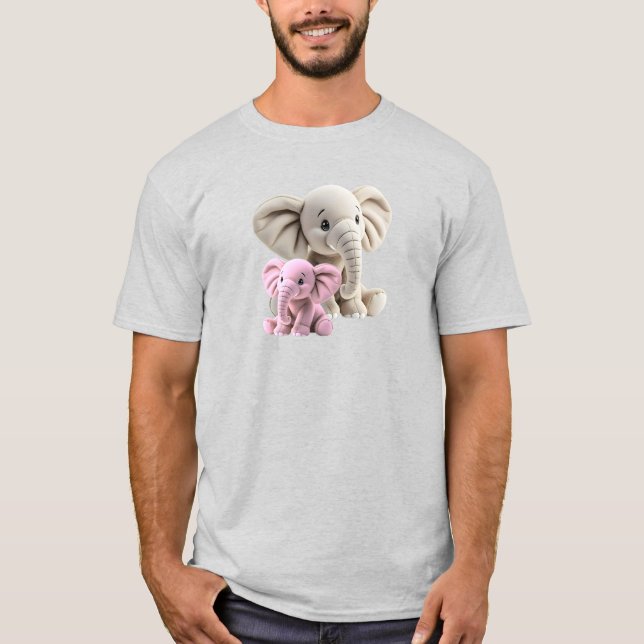 Camiseta  Maman éléphant et son bébé éléphant rose. (Frente)