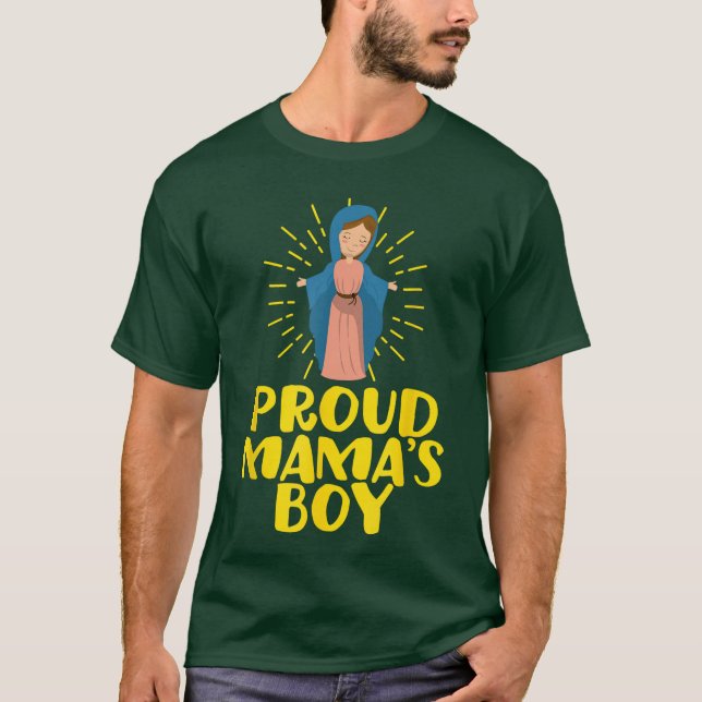 Camiseta Mamas Boy Mary Our Lady Mother Funny Catholic Humo (Frente)