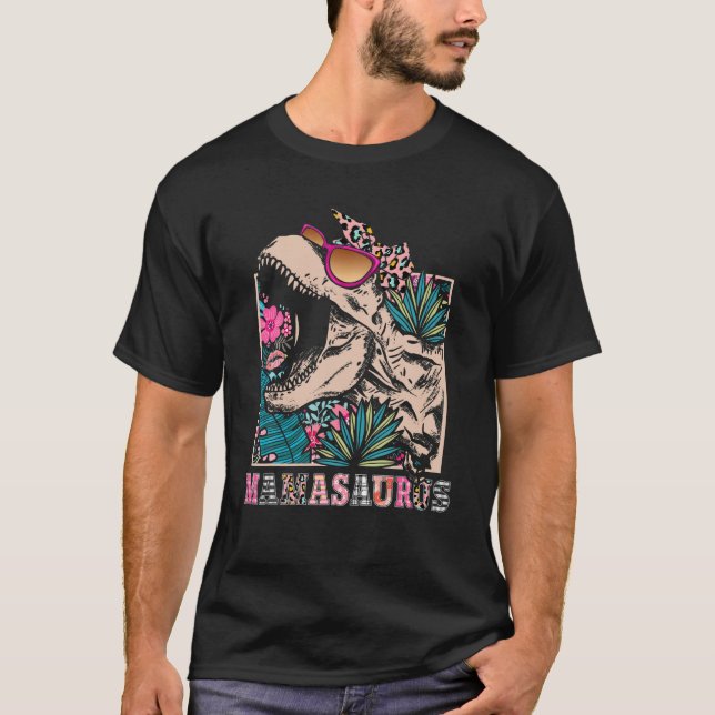 Camiseta Mamasauro Rex Mãe Dinossauro Flor Leopardo T Rex M (Frente)