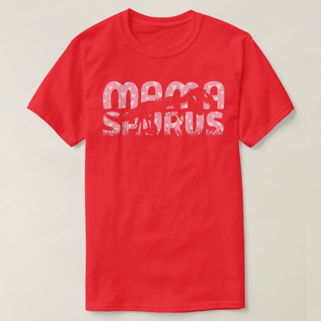 Camiseta Mamasaurus Dinossaur Skeleton Coração Rosa Mama Sa (Frente do Design)