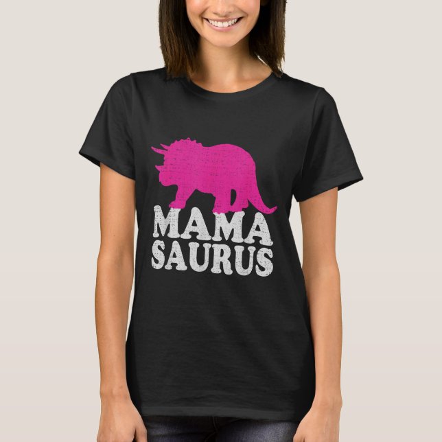 Camiseta Mamasaurus, mãe dinossauro triceratops fo (Frente)