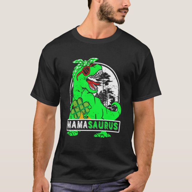 Camiseta Mamasaurus rex Dinossauro Mamãe Saurus St Patricks (Frente)
