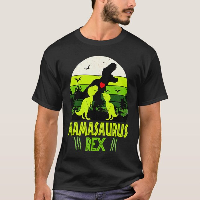 Camiseta Mamasaurus Rex I Two Kids Mom and Dinosaur Mom (Frente)