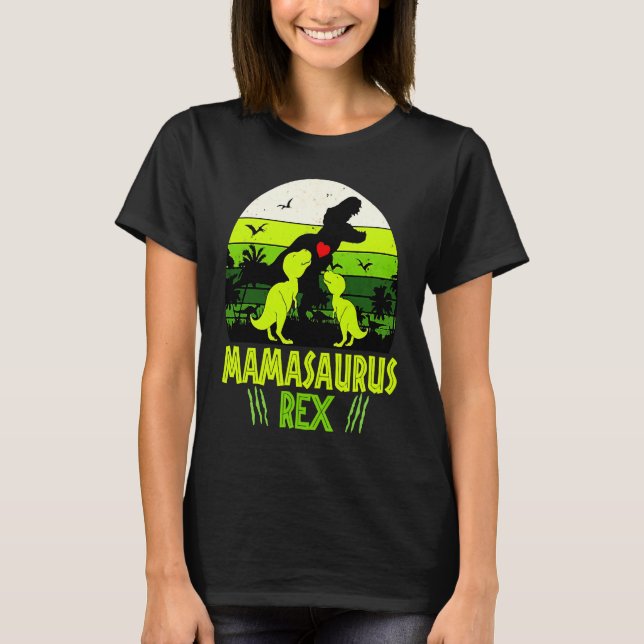 Camiseta Mamasaurus Rex I Two Kids Mom and Dinosaur Mom (Frente)