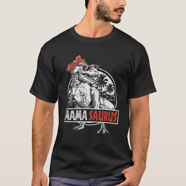Camiseta Mamasaurus T Rex Dinossauros Bandana Saurus Famíli (Frente)