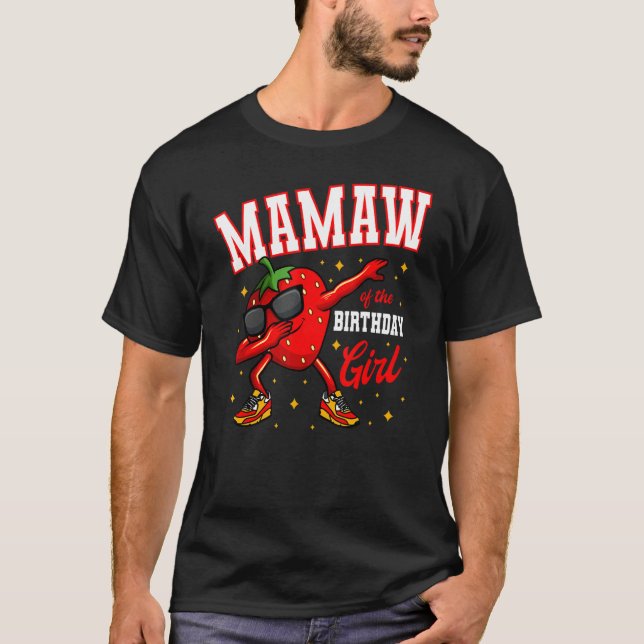 Camiseta Mamaw Da Rapariga De Aniversário A Dabbing Strawbe (Frente)