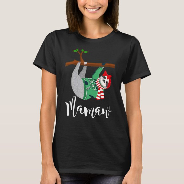 Camiseta Mamaw Sloth Santa Hat Natal Família Pajama (Frente)