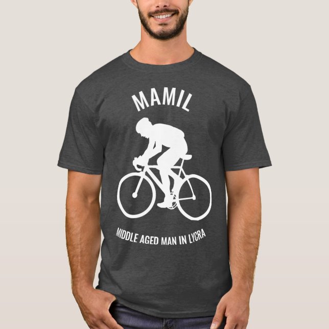 Camiseta Mamífero-homem de meia-idade com ciclismo em bicic (Frente)