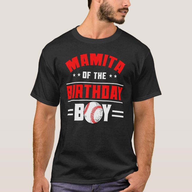 Camiseta Mamita Da Família Tema De Beisebol Birthday Boy B (Frente)