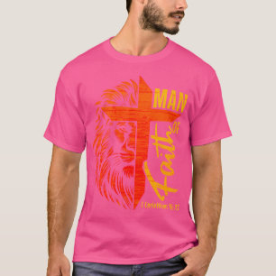 Camiseta Man Faith Cross Christian Lion - Escritura de Bíbl