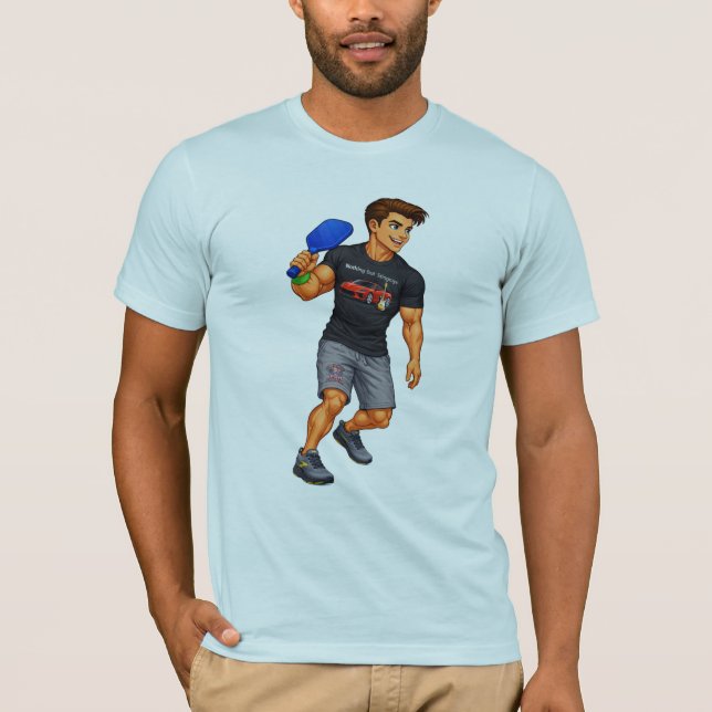 Camiseta Man playing pickleball with a Corvette Bass shirt (Frente)
