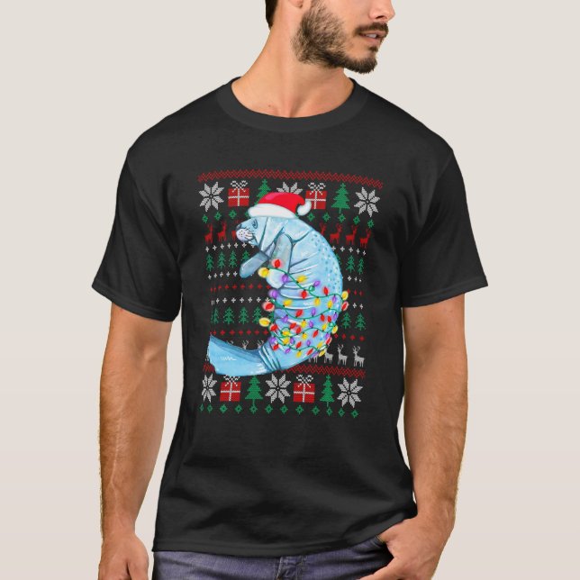 Camiseta Manatee Christmas Light Reindeer Pajama Ugly Sweat (Frente)