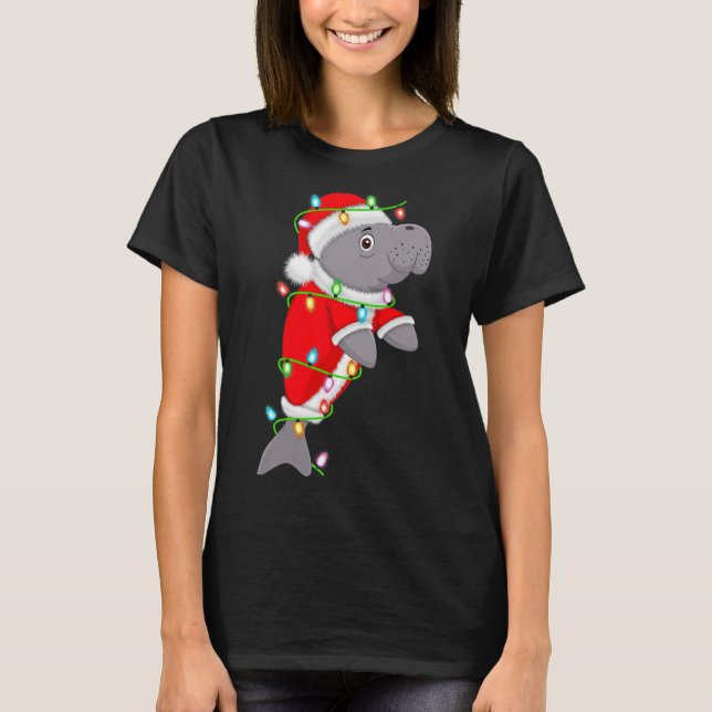 Camiseta Manatee Christmas Lights Santa Costume Cute Animal (Frente)
