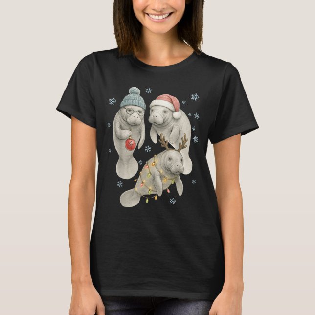 Camiseta Manatee Christmas Manatee Santa Reindeer Lights Wo (Frente)