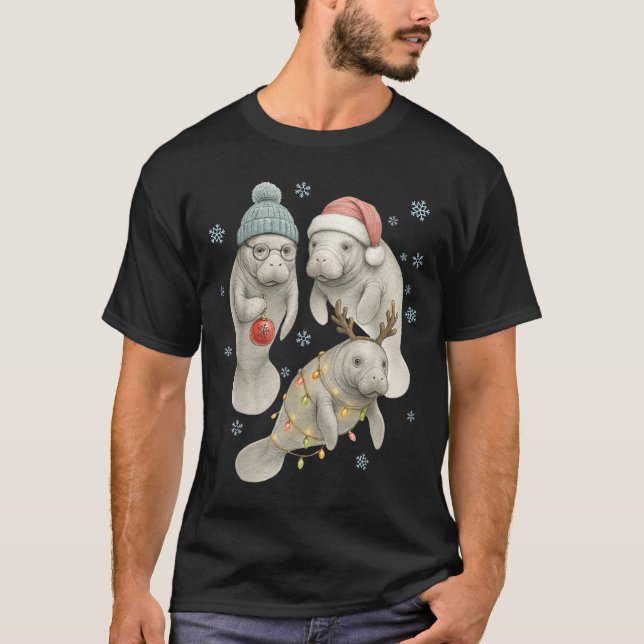 Camiseta Manatee Christmas Manatee Santa Reindeer Lights Wo (Frente)