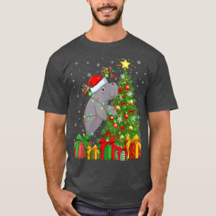 Camiseta Manatee Lighting Xmas Tree Santa Hat Manatee Chris