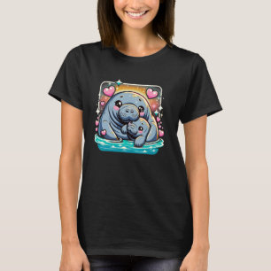 Camiseta Manatee Love Baby E Mamãe Sirenian Manatees Hearts