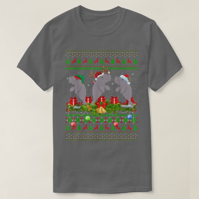 Camiseta Manatee Lover Xmas Lighting Papais noeis Manatee C (Frente do Design)