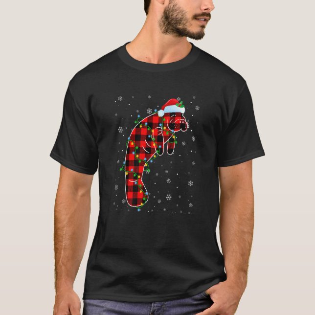 Camiseta Manatee Natal Santa Hat Animais Fofos Xmas Ligh (Frente)