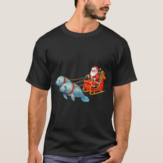 Camiseta Manatee Santa Christmas Sleigh - Funny Manatee Xma (Frente)