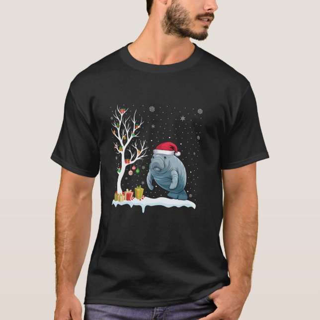 Camiseta Manatee Santa Hat Festivo Árvore Festiva Paj (Frente)