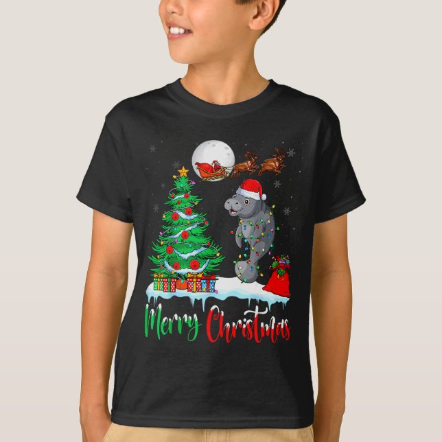 Camiseta Manatee Santa Hat Xmas Tree Merry Christmas Manate (Frente)