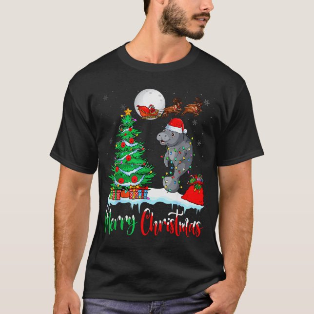 Camiseta Manatee Santa Hat Xmas Tree Merry Christmas Manate (Frente)