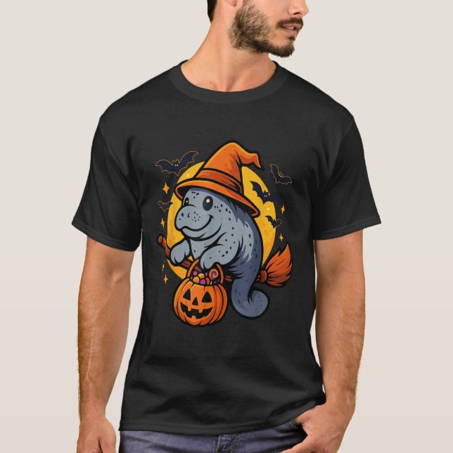 Camiseta Manatee Witch Hat Pumpkin Halloween Soky Season  (Frente)
