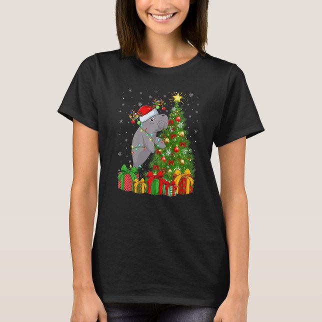 Camiseta Manatee  Xmas Holiday Santa Manatee Christmas Tree (Frente)