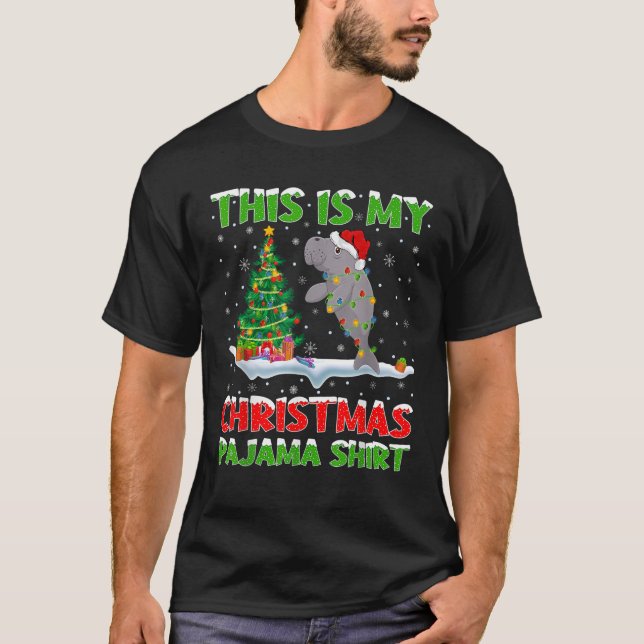 Camiseta Manatee Xmas Tree Lights Este É Meu Paja De Natal (Frente)