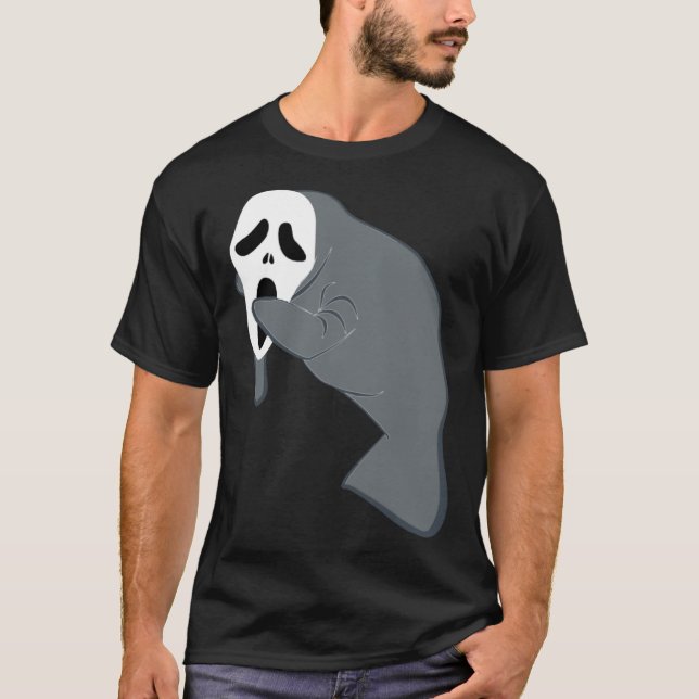 Camiseta Manateio Vestindo o Assustador do Halloween Mask S (Frente)