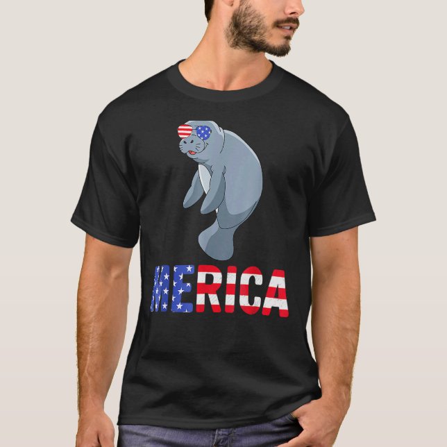 Camiseta Manateou 4 De Julho De Merica Animal Sea Sunglass  (Frente)