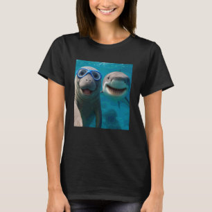 Camiseta Manatim Engraçado Selfie com Amantes do Tubarão Oc