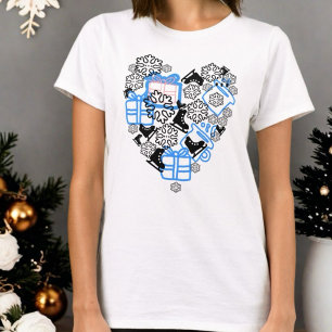 Camiseta Mancha de rabo de Natal no coração neve