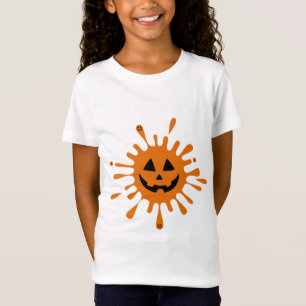 Camiseta mancha laranja com cara de abóbora