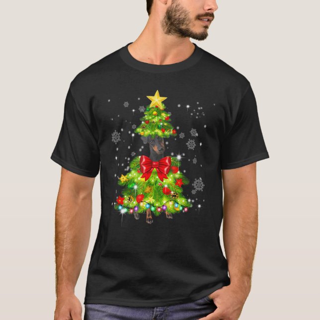 Camiseta Manchester Terrier Árvore Natal Lights Xmas Dogm (Frente)