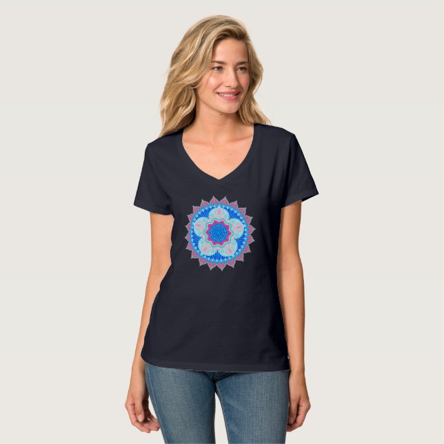 Camiseta Mandala Azul Rosa (Frente Completa)