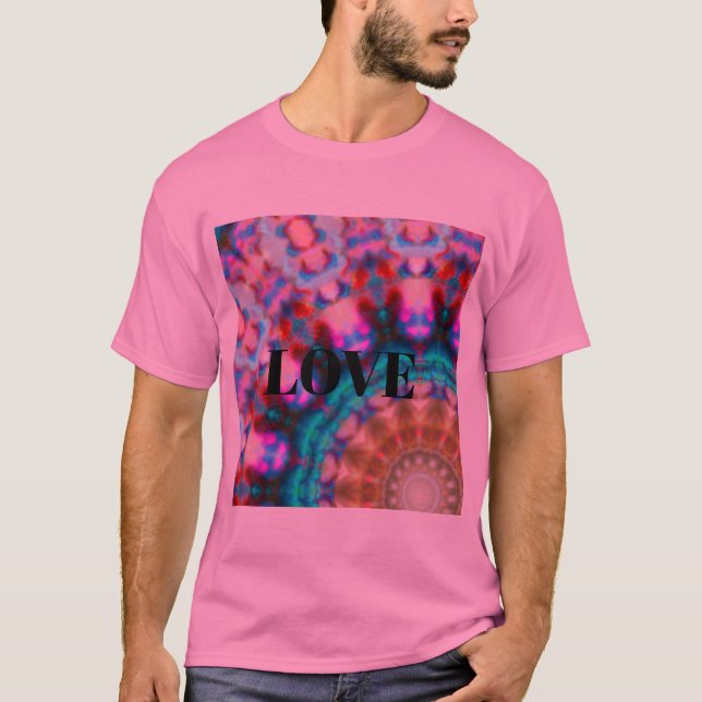 Camiseta Mandala-coloração-rosa-vermelha-azul-caleidoscópio (Frente)