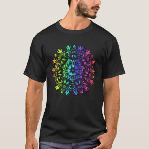 Camiseta Mandala da Flor de Roseta em Geometria de Arco-íri