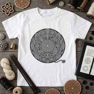 Camiseta Mandala de Bola de Linha Preto e Branco