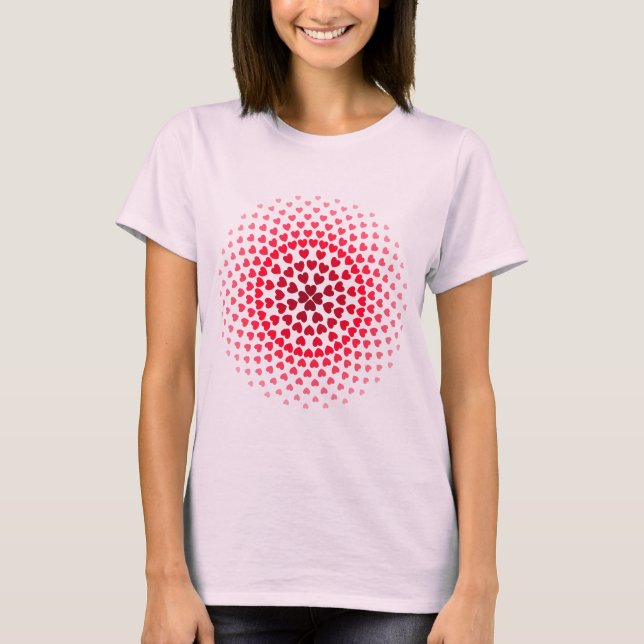 Camiseta Mandala de corações vermelho e rosa (Frente)