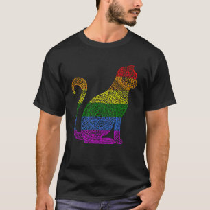 Camiseta Mandala de Gato Kitty Arco-íris Flor de Lótus Yoga